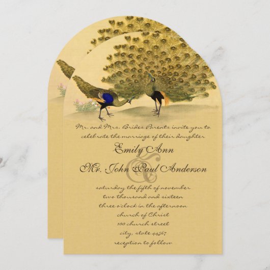 Invitation Parfait Paire Peacock Jaune Élégance (Devant / Derrière)