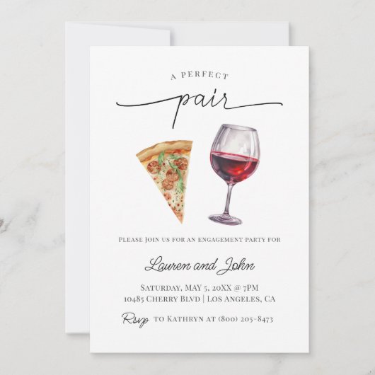 Invitation Parfait Paire Vin Pizza Engagement Partie Douche (Devant)