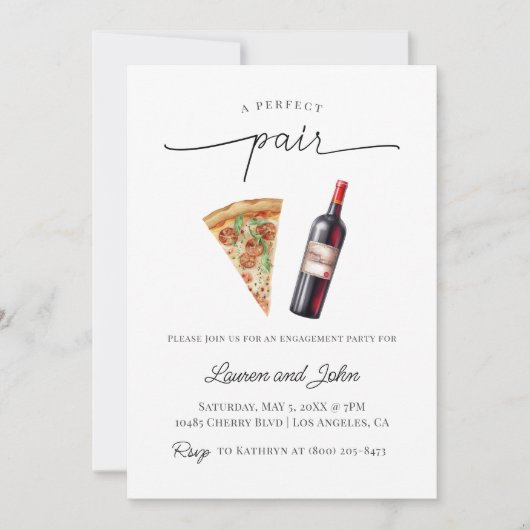 Invitation Parfait Paire Vin Pizza Engagement Partie Douche (Devant)