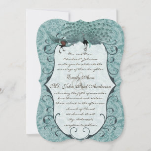 Invitation Parfaite Paire Bleu de Mer Damassé Paon Élégance