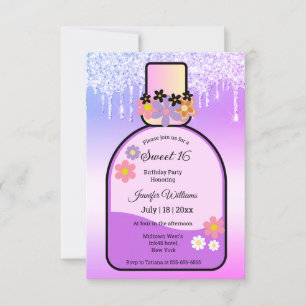 Invitation parfum rose rétro doux 16 parties scintillant à go