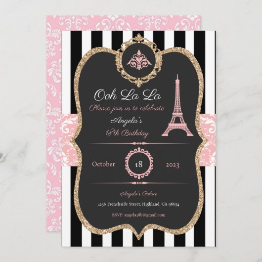 Invitation Paris, Anniversaire à Paris, Réception  (Devant / Derrière)