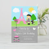 Invitation Paris Anniversaire Blonde Coiffeuse et caniche (Debout devant)