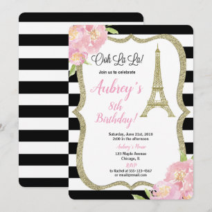 Invitation Paris anniversaire d'anniversaire fille rose or