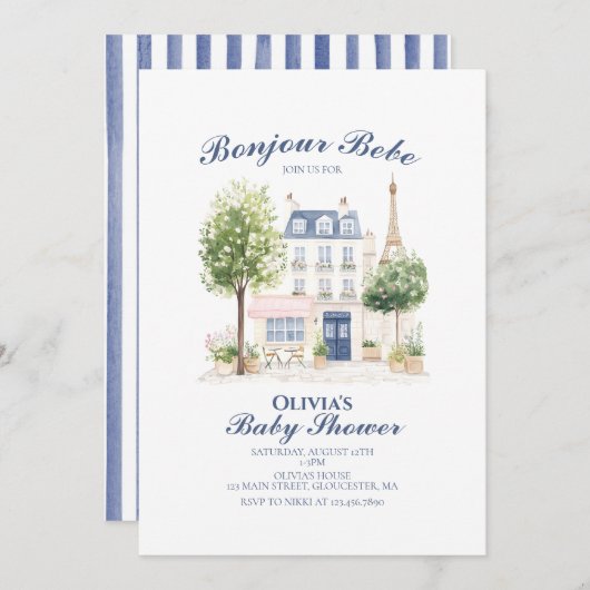 Invitation Paris Baby shower Café Parisien Tea Party (Devant / Derrière)