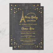 Invitation Paris Baby shower Chalk Gold Tour Eiffel (Devant / Derrière)