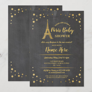 Invitation Paris Baby shower Chalk Gold Tour Eiffel