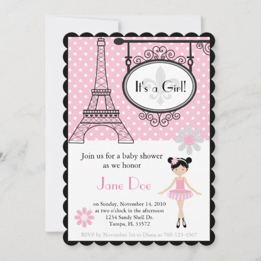 Invitation Paris Ballerina pour la douche/Annivers (Devant)