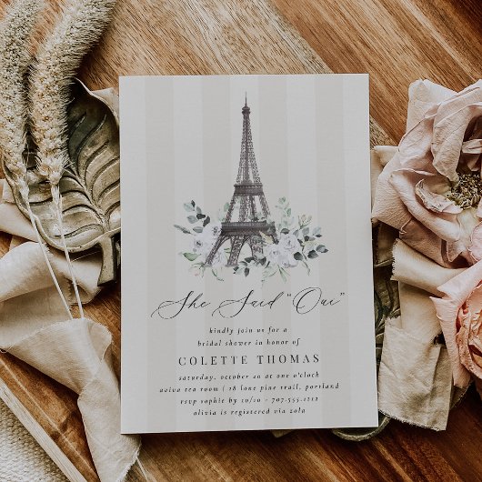 Invitation Paris Bloom Floral Eiffel Tower Bridal Shower