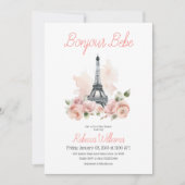 Invitation Paris Bonjour Bebe Baby shower Floral Parisien (Devant)