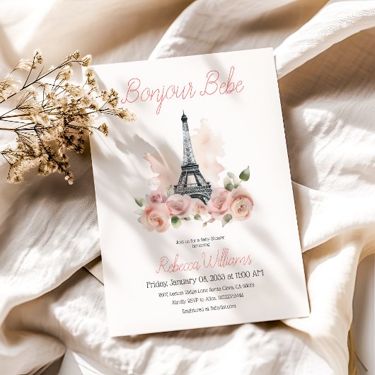 Invitation Paris Bonjour Bebe Baby shower Floral Parisien