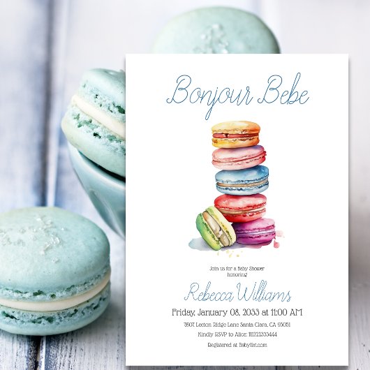 Invitation Paris Bonjour Bebe Macarons Baby shower garçon