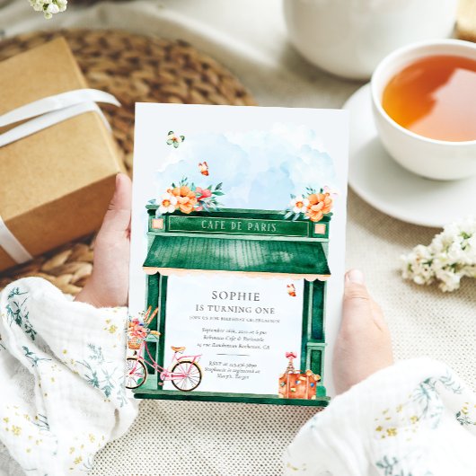 Invitation Paris Café Boulangerie Aquarelle Fête d'anniversai