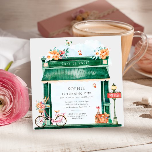 Invitation Paris Café Boulangerie Aquarelle Fête d'anniversai