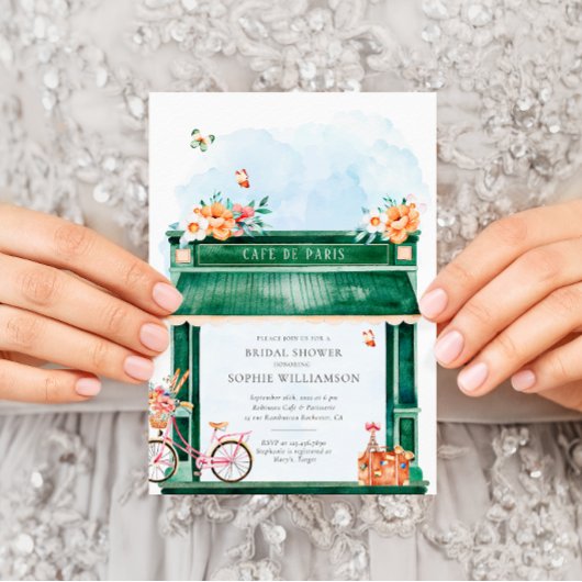 Invitation Paris Café Boulangerie Fête des mariées aquarelle