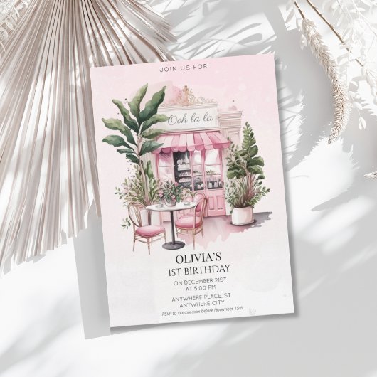 Invitation Paris, café français anniversaire fille