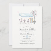 Invitation Paris Café Watercolor Brunch et Bubbly (Devant)