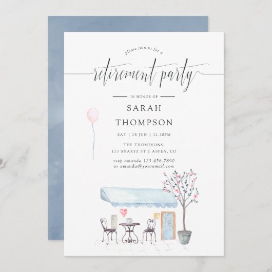 Invitation Paris Café Watercolor Retraite (Devant / Derrière)