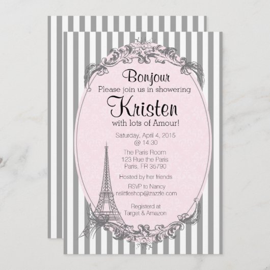 Invitation Paris Chic pour une douche (Devant / Derrière)