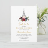 Invitation Paris eifel bouquet floral bordeaux nuptiale hiver (Debout devant)