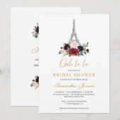 Invitation Paris eifel bouquet floral bordeaux nuptiale hiver (Devant / Derrière)
