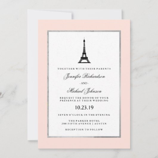 Invitation Paris Elegance Blush Pink Silver et Black Mariage (Devant)