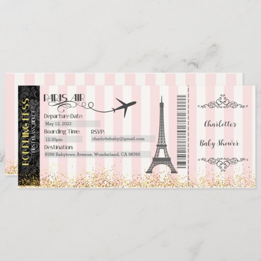 Invitation Paris Embarquement Pass Invitation, Bébé, Mariée (Devant / Derrière)