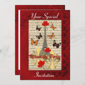 Invitation Paris et papillons Valentines (Devant / Derrière)