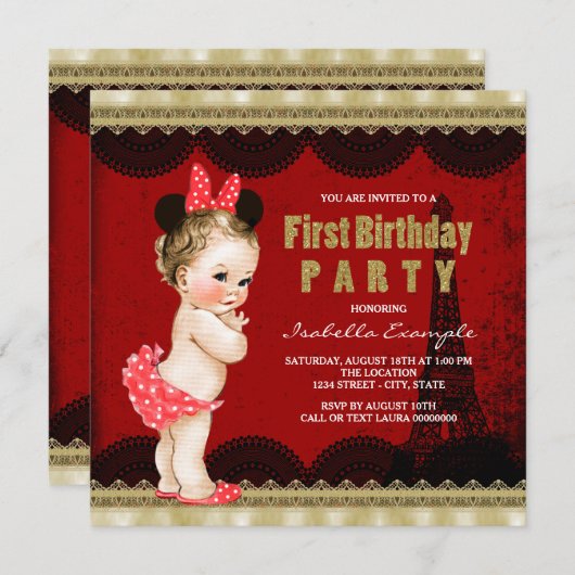 Invitation Paris fête d'anniversaire (Devant / Derrière)