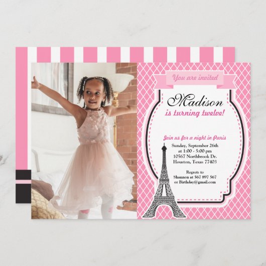 Invitation Paris Fille Fête d'anniversaire (Devant / Derrière)