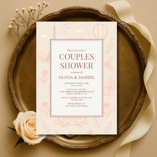 Invitation Paris Français Toile Couples Shower