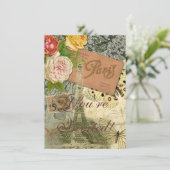 Invitation Paris France Art Antique Collage Eiffel Français (Debout devant)