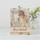 Invitation Paris France Jolie fille Eiffel (Debout devant)