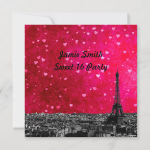 Invitation Paris France Skyline #1 Rose Chaud Rouge Sweet 16
