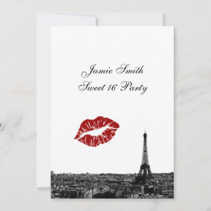 Invitation Paris France Skyline Baiser #1 BW Sweet 16 V