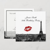 Invitation Paris France Skyline Kiss #1 BW Anniversaire (Devant / Derrière)