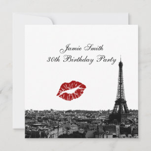 Invitation Paris France Skyline Kiss #1 BW Anniversaire