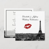 Invitation Paris France Skyline Kiss #1 BW Mariage (Devant / Derrière)