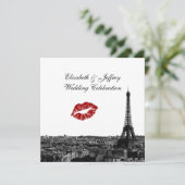 Invitation Paris France Skyline Kiss #1 BW Mariage (Debout devant)
