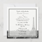 Invitation Paris France Skyline Kiss #1 BW Mariage (Dos)
