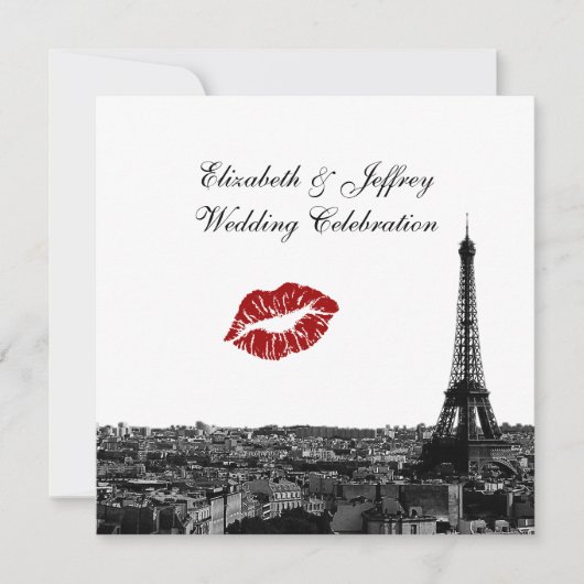 Invitation Paris France Skyline Kiss #1 BW Mariage (Devant)