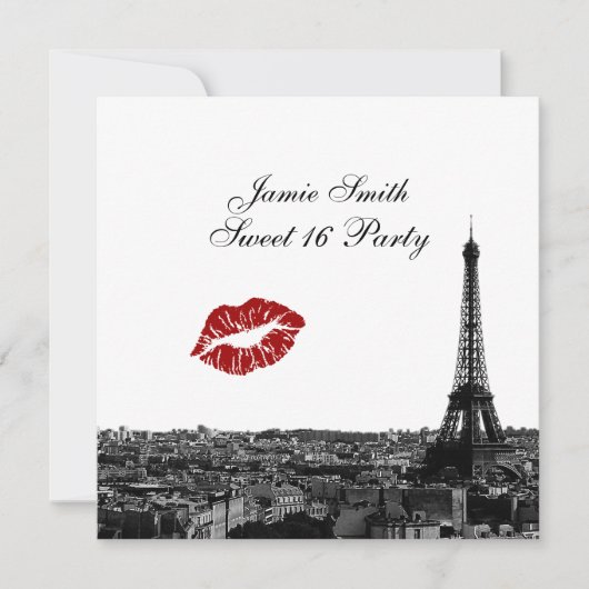 Invitation Paris France Skyline Kiss #1 BW Sweet 16 (Devant)