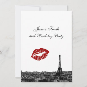 Invitation Paris France Skyline Kiss #1 BW V Anniversaire