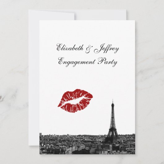 Invitation Paris France Skyline Kiss #1 BW V Fiançailles V (Devant)