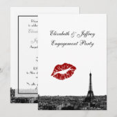 Invitation Paris France Skyline Kiss #1 BW V Fiançailles V (Devant / Derrière)