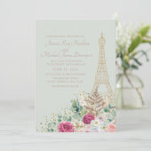 Invitation Paris France Tour Eiffel Mint Mariage vert (Debout devant)