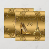 Invitation Paris Glamour Gold Parties scintillant High Heels  (Devant / Derrière)