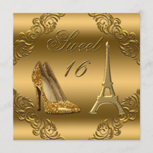 Invitation Paris Glamour Gold Parties scintillant High Heels 
