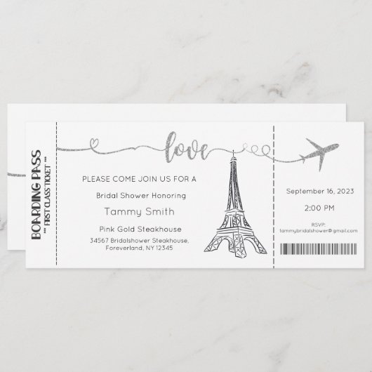 Invitation Paris, Invitation de la douche nuptiale (Devant / Derrière)
