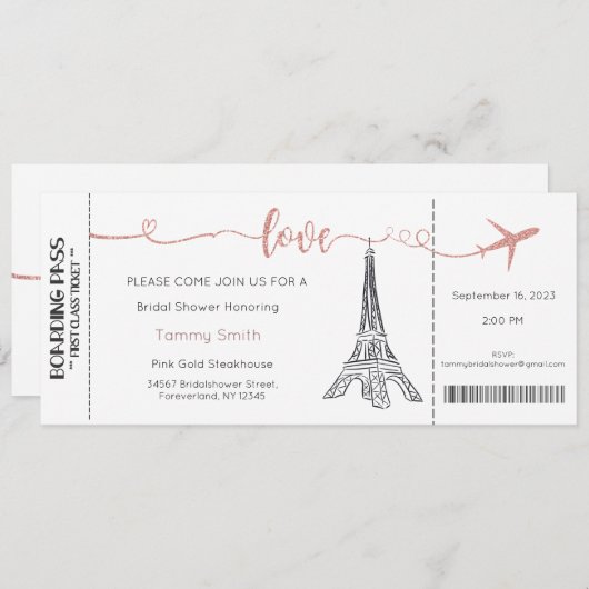 Invitation Paris, Invitation de la douche nuptiale (Devant / Derrière)